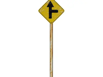 Side Road on The Right Warning Traffic Sign 3D model