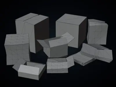 Cardboard Box Set - Game Ready  Urban Street Style Low-poly 3D model