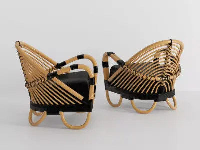 Charlottenborg pair of rattan lounge chairs 3D model