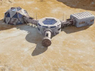 Martian base Low-poly 3D model