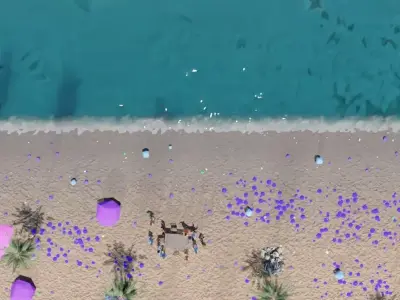 Realistic Beach with sea trees and rocks Low-poly 3D model