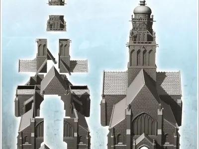 Church of Notre-Dame Saint-marie-Du-Mont Normandy - Modern WW2 W 3D print model