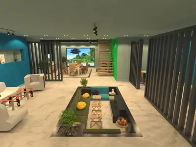 Dining room and Living room Interior floor plan for villa 3D model