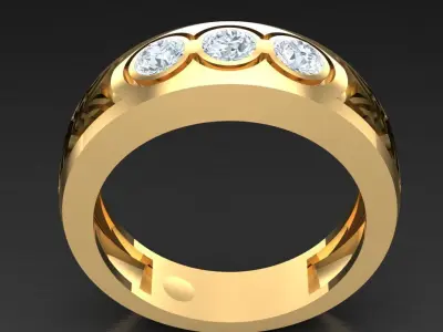 Light Gold Diamond Men Ring 2MR066 3D model