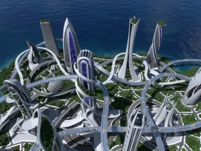 Futuristic city Utopian Buildings kit 3D model