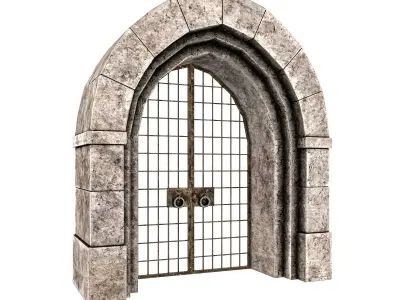 medieval door and window set Low-poly 3D model