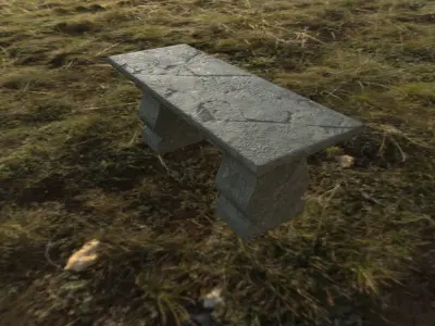  medieval stone bench Low-poly 3D model