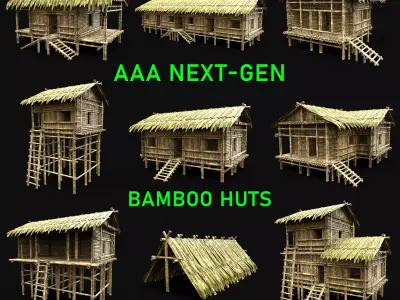 BAMBOO HOUSE SHELTER JUNGLE HUT CASTAWAY SURVIVAL BUILDER AAA 3D Model Pack