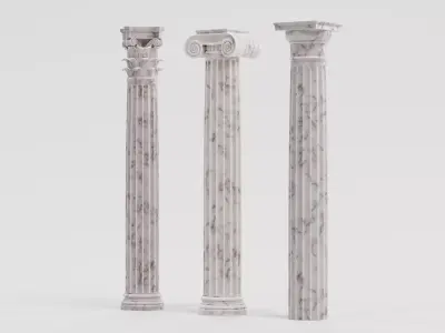 3 Classical Columns Set - Doric Ionic and Corinthian Pillars 3D model