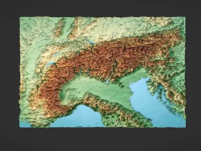 Alps Mountain Map Topography Low-poly 3D model