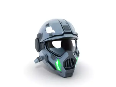 Asymmetric Cyber Helmet with Night Vision Lens Low-poly 3D model