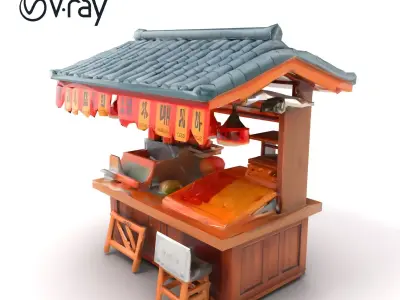 Authentic Korean Street Food Stall model pack Low-poly 3D model
