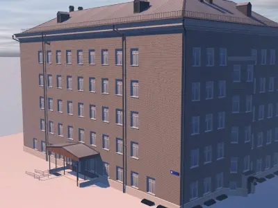 Apartment building Low-poly 3D model 7