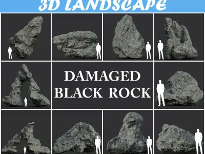 Low poly Damaged Black Rock A2 Low-poly 3D model