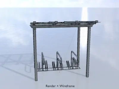 Bicycle parking with glass roof version 1 Low-poly 3D model