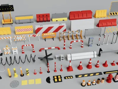 Road and Street Props Mega Pack Collection - Game Ready Low-poly 3D model