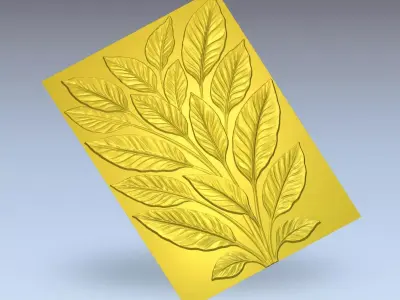 Decorative Leaves Branch Relief Wall Decor Set STL Mural CNC 383 3D model