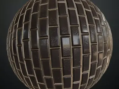 Glossy Obsidian Vertical Subway Tiles PBR Seamless Texture