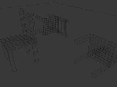 Three Wooden Chairs Standing  Fallen 3D Render 3D model