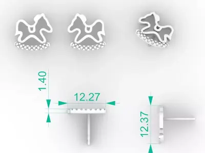 Sparkling Rocking Horse Stud Earrings  3D print model