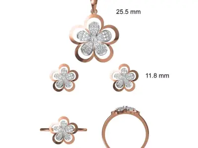 Light wt Ring Earrings Pendant set stl jcd 1-render details 3D print model 49