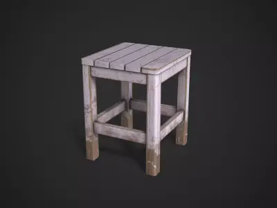 Wooden Stool Old Low-poly 3D model
