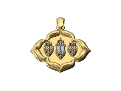 Floral window baguette and diamonds clusters pendant with bail 3D print model