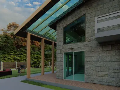 3D House modern with glass roof Free 3D model