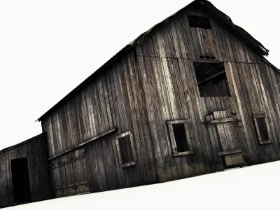 Barn model old with rusty roof Low-poly 3D model
