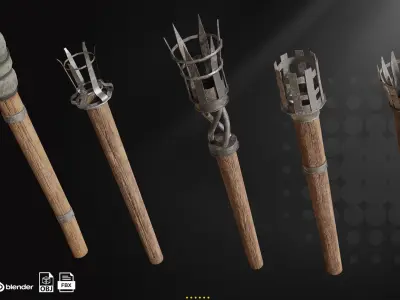 30 Medieval Torches  Lantern   Low-poly 3D model