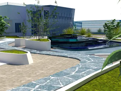 Urban Oasis Modern Park Landscape Low-poly 3D model