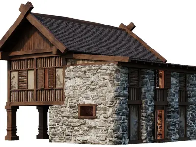 Old Medieval Building House 4K Textures GameReady 57 Low-poly 3D model