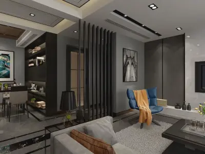 living room with dining room 3D model12 3D model