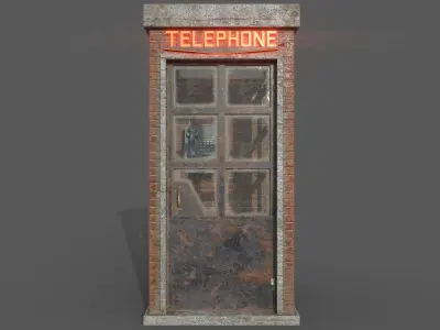 Old Brick Telephone Booth PBR Low-Poly 3D Game Ready Model  Low-poly 3D model