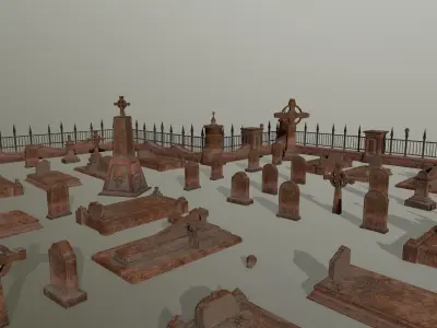 tombstone set two tombstones Low-poly 3D model