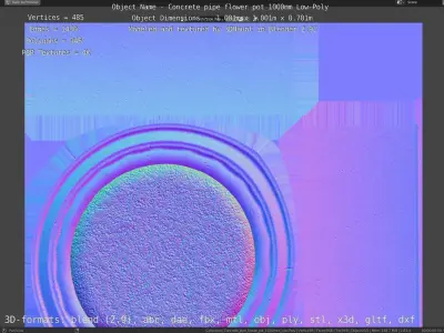 Concrete Pipe Flower Pot 1000mm Low-Poly Low-poly 3D model