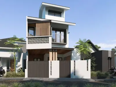 Exterior 3 floor House design rendering  3D model