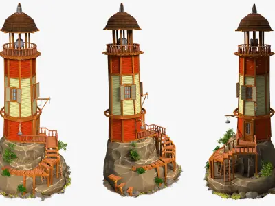 Old lighthouse on a rock wild west  high-poly textured 3D model