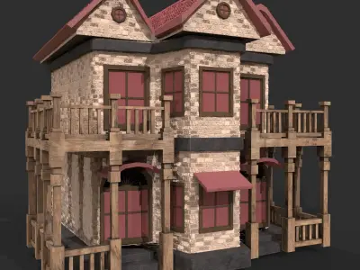 3D Game House with PBR Texturing Low-poly 3D model