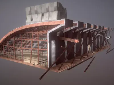 Convention Center Destroyed Low-poly 3D model