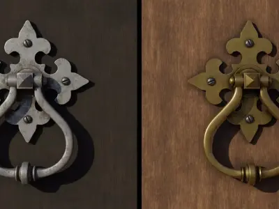 Door Handle 1- Brass and Steel materials 3D model