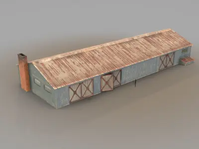 Old Garage 01 blue with damage DMG  Low-poly 3D model