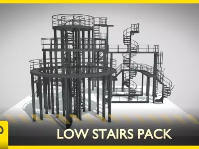 Low Stairs pack Low-poly 3D model