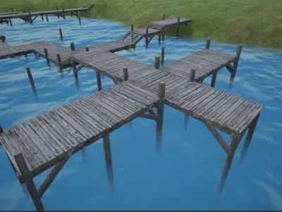 Modular Lowpoly Wooden Dock Parts Low-poly 3D model