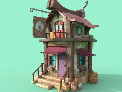 LowPoly Stylized Large House Low-poly 3D model