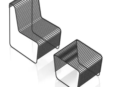 Black Wire Chair with Footrest 3D model