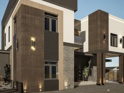 Villa exterior design  Low-poly 3D model