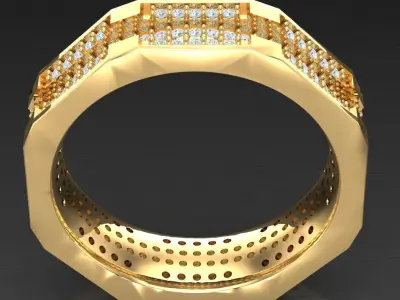 Light Gold Diamond Men Ring 2MR095 3D model