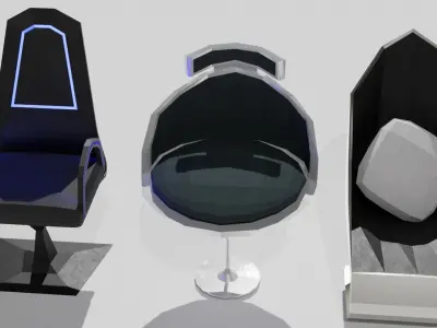 Set chairs futuristic furniture Low-poly 3D model