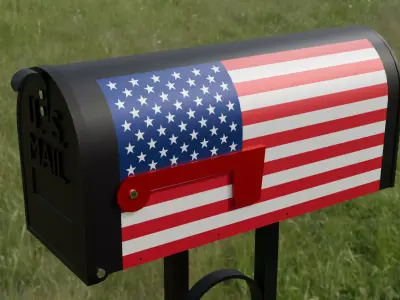 Painted Mailbox with US Flags Low-poly 3D model